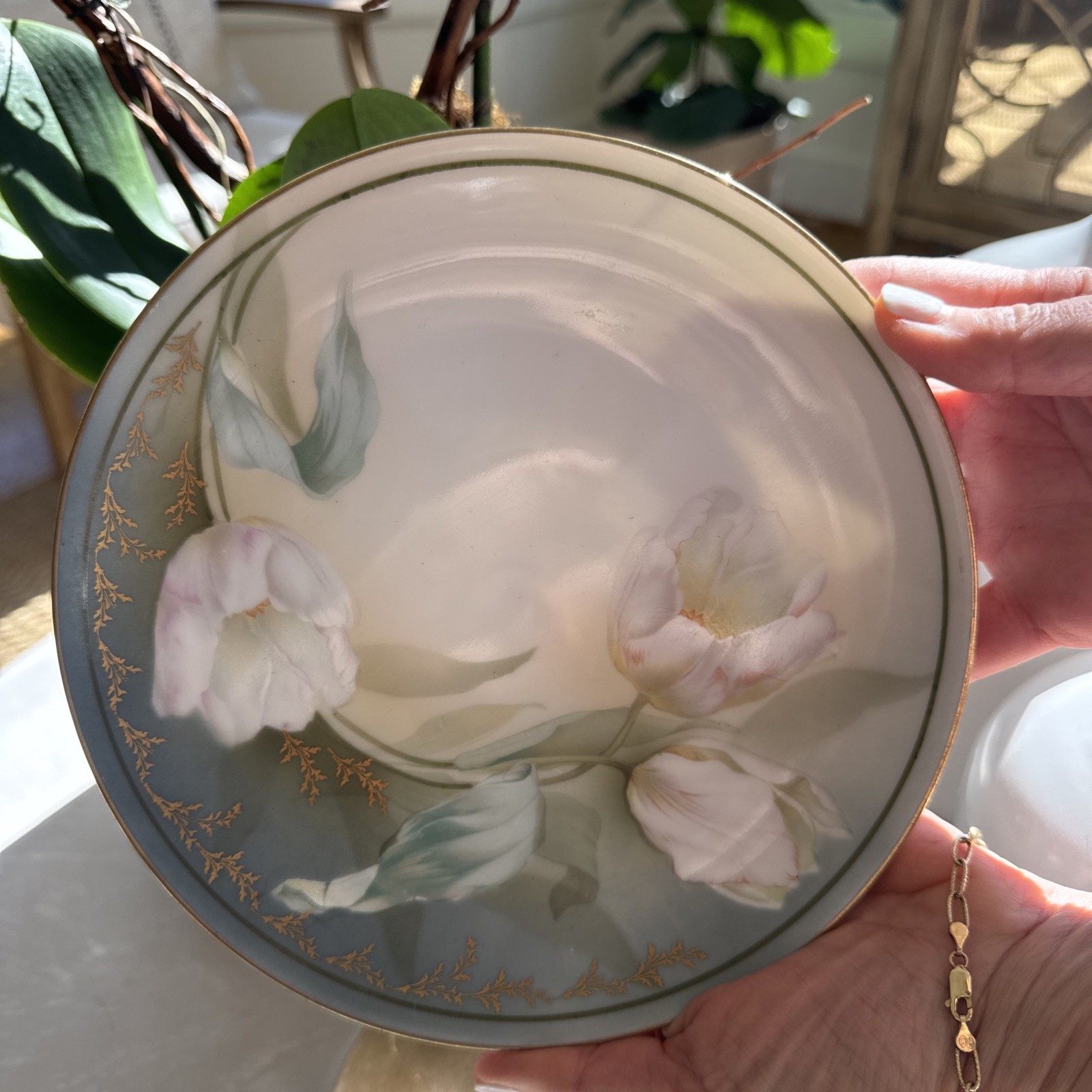 RS Germany Fine Porcelain Hand Painted Pink White Tulips Plate 8