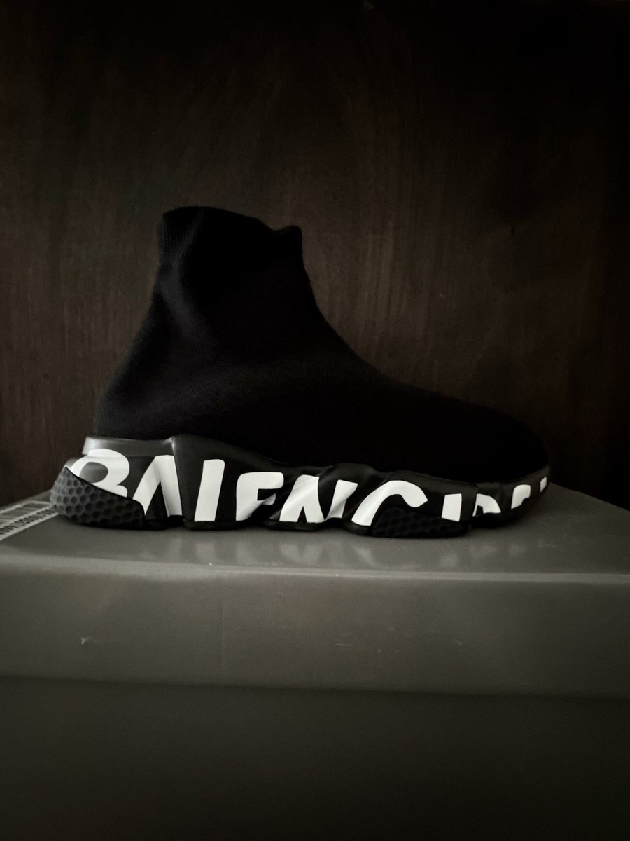 Balenciaga Speed Trainer Black White Knit High Top Men