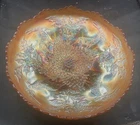 BEAUTIFUL VINTAGE CARNIVAL FENTON MARIGOLD STAG & HOLLY FOOTED ICE CREAM BOWL