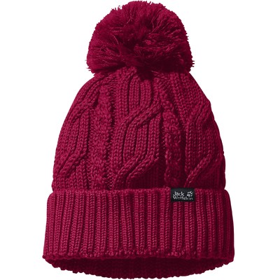 Jack Wolfskin Unisex Stormlock Windproof Fleece Lined Bobble Hat - Cranberry