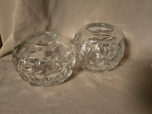 2 Vintage Fostoria American One Piece Rose Bowl Candle Holder Clear Glass Cube