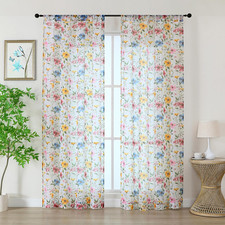 Printed Floral Sheer Curtains - 84 Inches Long 2 Panels Set for Girls Bedroom Li