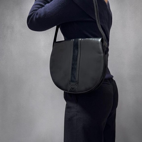 LOEWE Anagram Shoulder Bag Leather Black Vintage Authentic