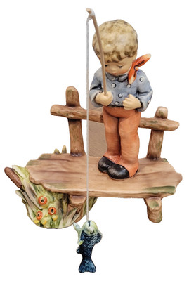 Hummel The Angler HUM 566 Figurine Boy Fishing With Box
