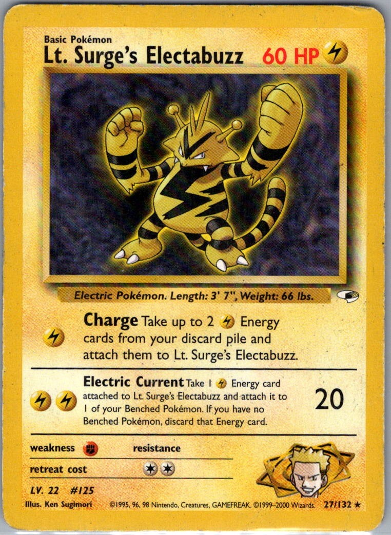 Lt. Surge's Electabuzz 27/132 Rare Gym Heroes Pokemon Unlimited Heavily Played