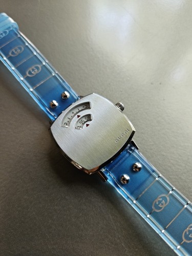 Gucci Grip 27mm YA157504 w/ Cool Blue Translucent Strap; Gauge Dial + Beautiful!