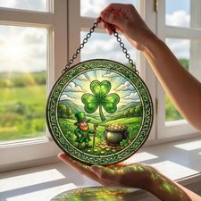 St Patrick  s Day Shamrock Stained Glass Suncatcher, Shamrock Window Hangings