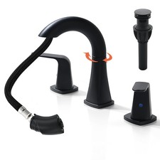 Pull Down Bathroom Faucet Black- Matte Black Sink Faucet with Sprayer, Bathro...