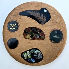 Kauri Wood Coaster Inlaid Abalone 24k Gold Fern Handcrafted New Zealand