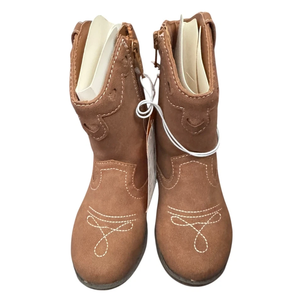 Gymboree 闪耀心形女牛仔靴 人造麂皮绒 棕褐色 拉链 尺码 学步儿童 7 全新 — 第 3/4 张图片