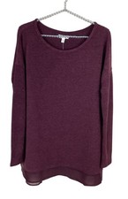 Silence + Noise Sweater Hannah Tunic Burgundy Red Chiffon Hem New