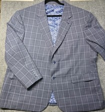 Oak Hill Mens 2XL 50R Blue Windowpane Sport Coat Blazer 2 Button Lined Jacket