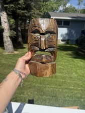 Vintage Hand Carved Tiki Masks Set Of Two