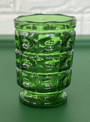 L. E. Smith Glass green glass toothpick holder ''Dominion'' pattern 3  tall
