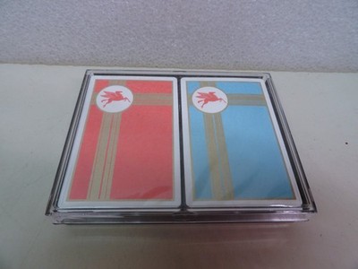 Rare Colors Vintage Double Deck Set of Mobil Oil Pegasus Playing Card Red Blue