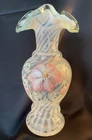 Fenton Meadow Beauty Sea Mist Green Crest French Opalescent Spiral Optic Vase
