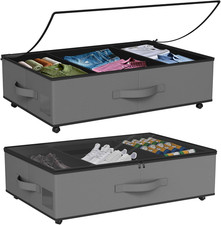 under Bed Storage with Wheels, 2 Pack Foldable Rolling Underbed Drawers Organize