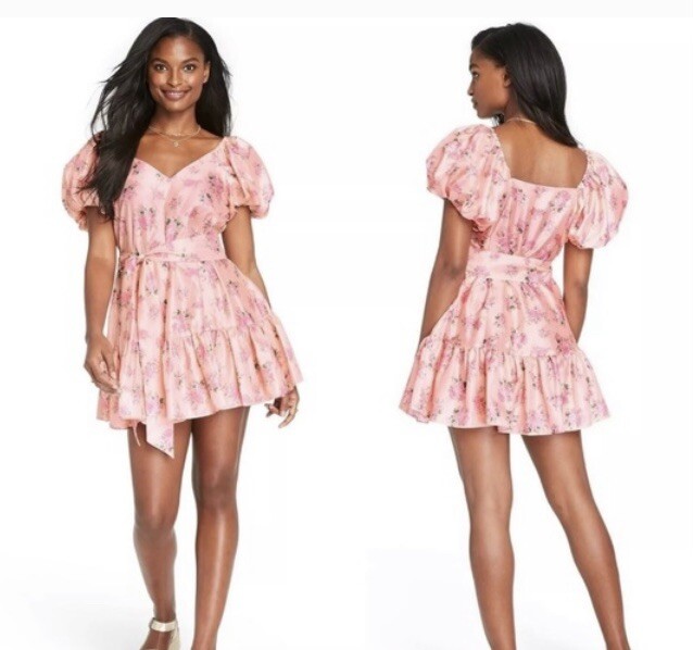 fancy mini dress with sleeves Cream Floral Dress - Long Sleeve Mini Dress - Backless Mini Dress