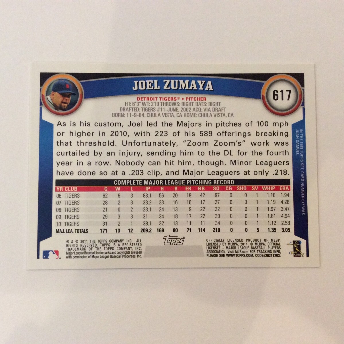 2011 Topps #617 Joel Zumaya Detroit Tigers | eBay
