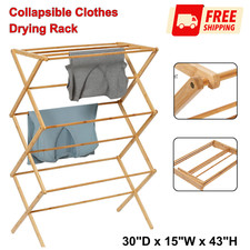 Space-Saving Collapsible Bamboo Laundry Drying Rack Clothes Foldable In Outdoor