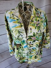 Additions by Chico's - 3/4 Sleeve Zippered Jacket - Hawaiian Palm Trees - Size 1
