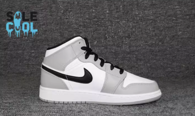 Nike Air Jordan 1 AJ1 Mid GS Light Smoke Grey Black White Shoes