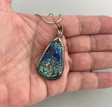 Sterling Silver .925 Amethyst Mystic Druzy Stone Inlay Pendant, Chain, Necklace