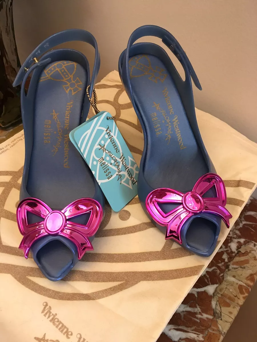 VIVIENNE WESTWOOD x MELISSA 'Lady Dragon II' Aurora Shoes Blue-Hot Pink  Bows NIB