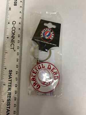 GRATEFUL DEAD RED AND WHITE ROUND HIGH QUALITY METAL KEY CHAIN OFFICIAL