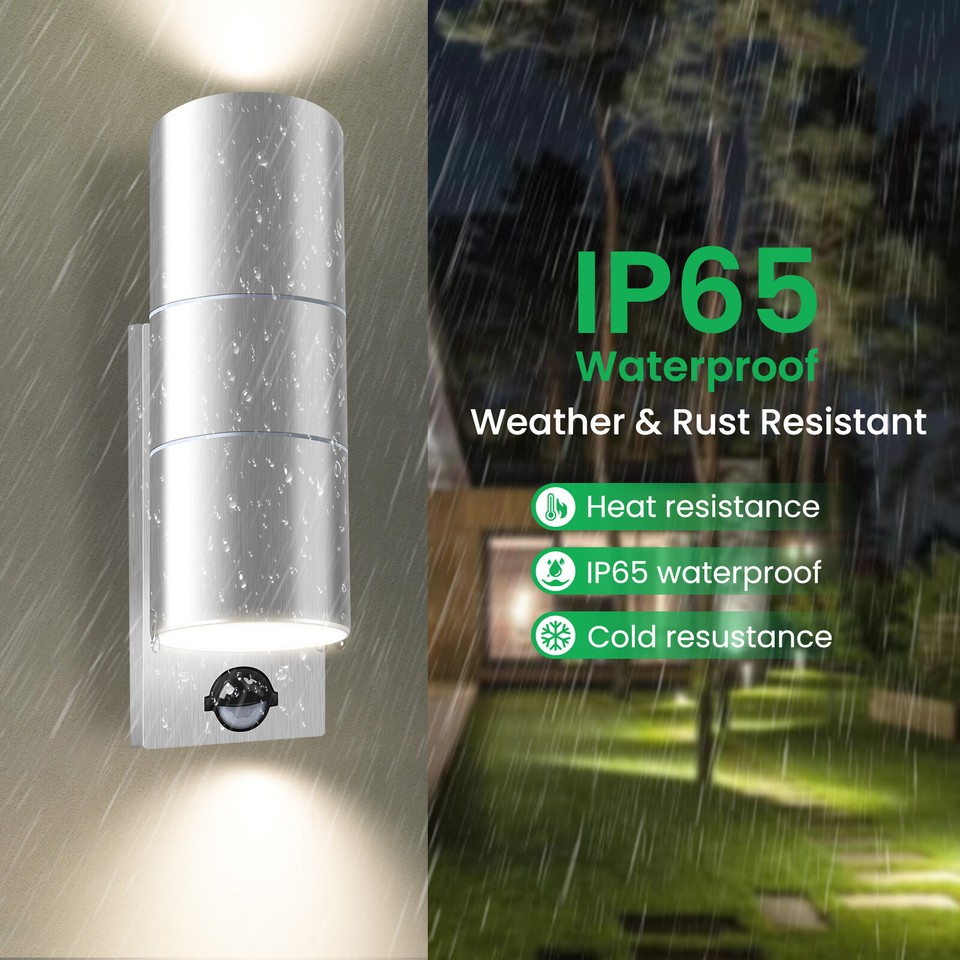 Up Down Led Wall Light PIR Sensor 5W GU10 Outdoor Garden Wall Lights ...