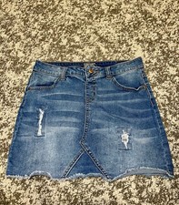 Justice Kids Girls Denim Jean Skirt Skort Sz 16 Blue Medium Wash Pockets Stretch