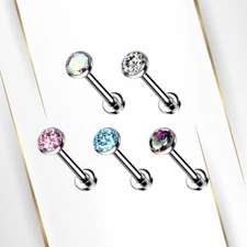 20G 18G Threadless Push in Labret Flat Back Studs Implant Grade Titanium CZ Gems