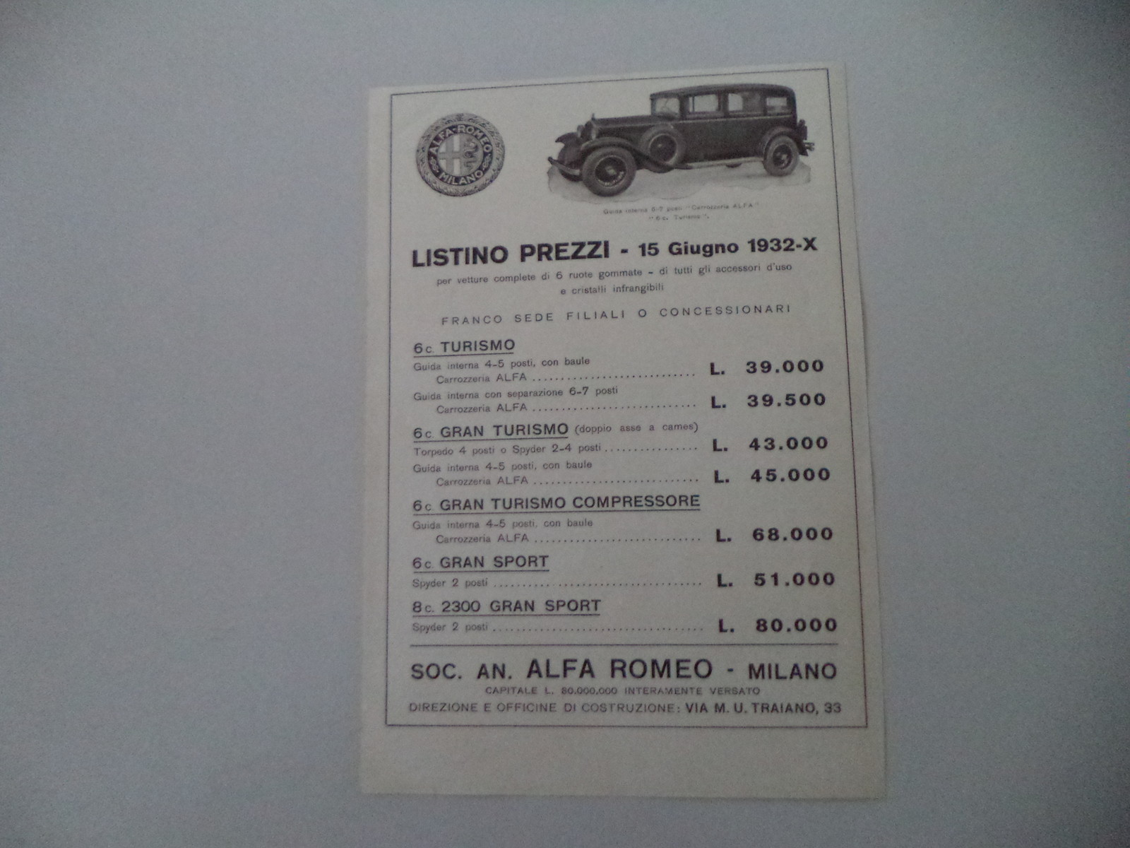 advertising advertising advertising 1932 ALFA ROMEO 6C TOURISMO