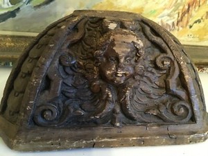 Antique French Architectural Wood Fragment Hand Carved Circa 1700s Church