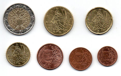 France 2020, 7 pièces coins : 1 cent, 2 + 5 + 10 + 20 cents, 50 cents, 2 euros - Photo 1/2