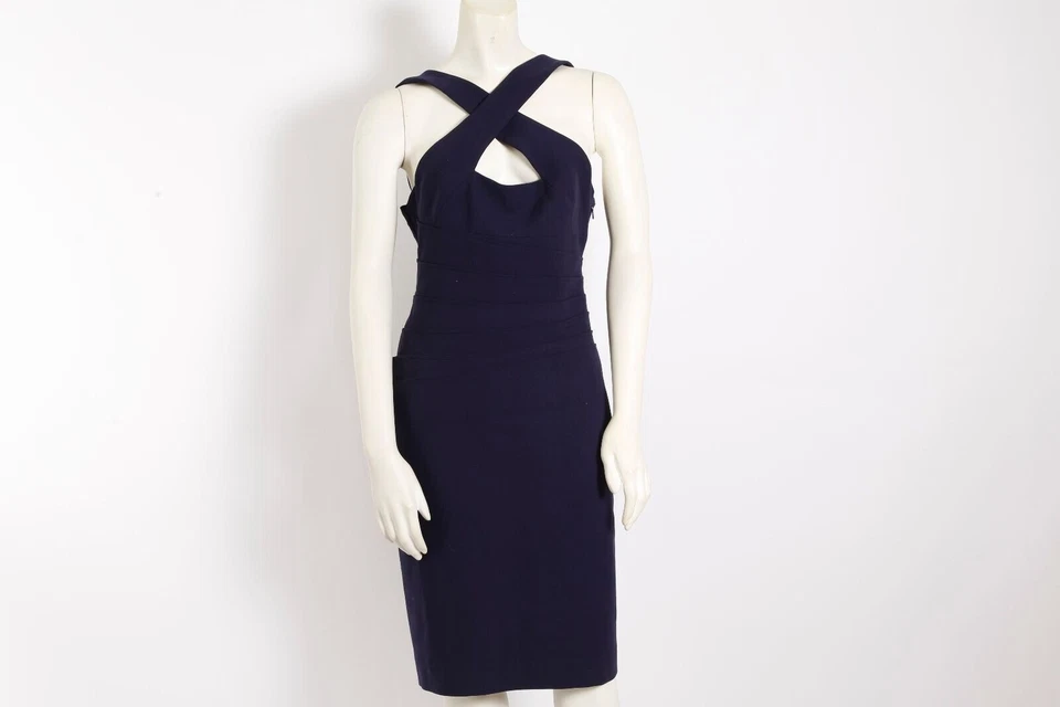 GIANNI VERSACE Wool Navy Blue Sleeveless Bodycon Tight Dress Size 44  $1899 - Image 4 of 4