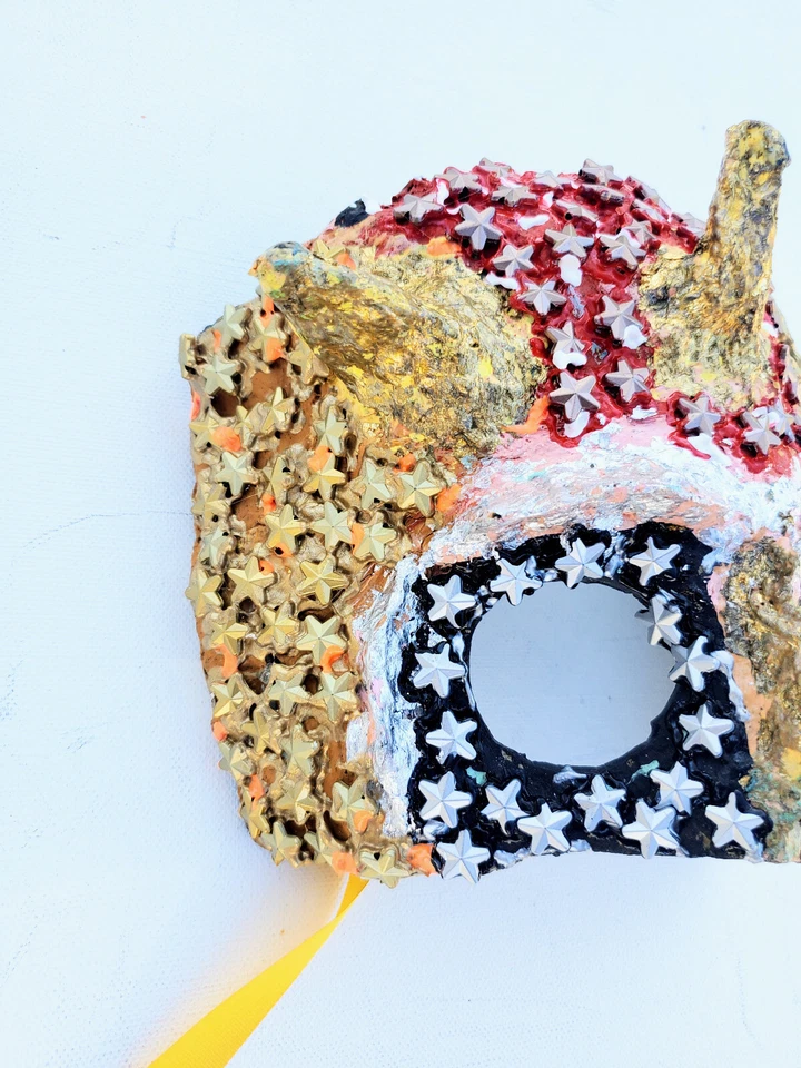 Horn Mask with Stars Handmade One Of A Kind - Image 3 of 4