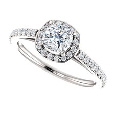 1.00 Carat Cushion Moissanite Forever One Halo Style Ring 14K Charles&Colvard 