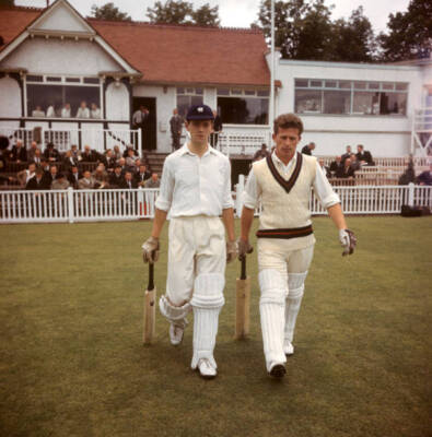 Booth and Bolton take to the field for Lancashire County C - 1956 Cricket Photo