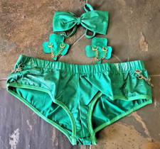 Size M Fantasy Lingerie Leprechaun Costume w/ Bow Tie Pasties Bikini Panty