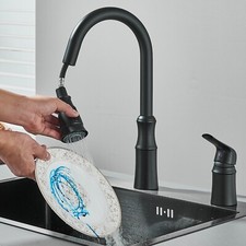 Black Pull Down Kitchen Faucet Single Handle 2 Hole Sink Mixer Taps with Sprayer