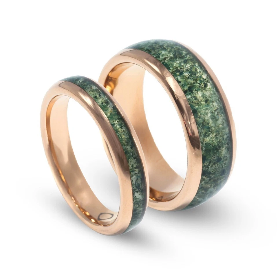Green Moss Agate Ring Set – Couple Ring Wedding Bands, Gaia Collection - Image 2 of 4
