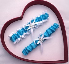 NEW Romantic Bridal Wedding Garter Turquoise White Prom GetTheGoodStuff 