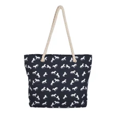 Premium Large Stallion Horse Print Cotton Canvas Tote Shoulder Bag Handbag Black