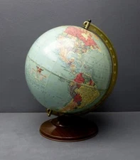 Replogle Precision 12" Vtg 1939 Tabletop World Globe USA Pre Hawaii Statehood