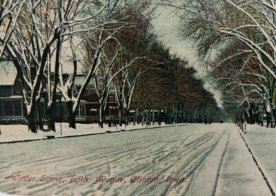  Clinton Iowa STREET Scene In Winter 1907-1915 GOOD