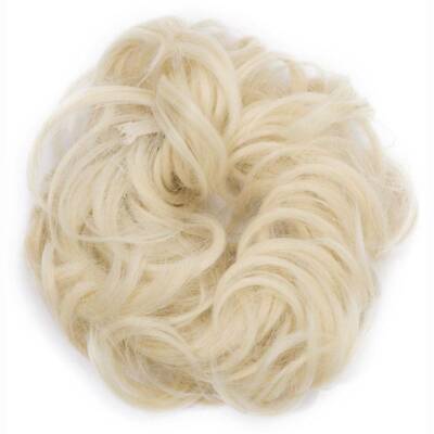 Real Natural Curly Messy Bun Hair Piece Scrunchie Hair Extensions as Human Blond