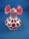 Vintage Fenton Art Glass Cranberry Coin Dot Vase Ruffled Edge 7" Tall