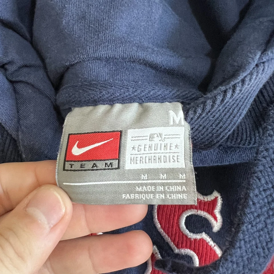 VTG Nike MLB Boston Red Sox Hoodie Mens Medium Navy Blue Boxy Heavyweight Y2K - Image 3 of 4