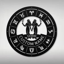 Personalized Gemini Zodiac Metal Sign Custom Astrology Decor Gift for Geminis